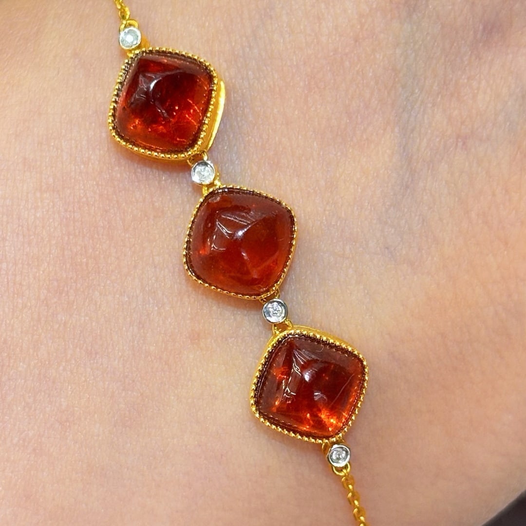 14k Gold 8 Ct Natural Spessartine & Diamond Bracelet - 5