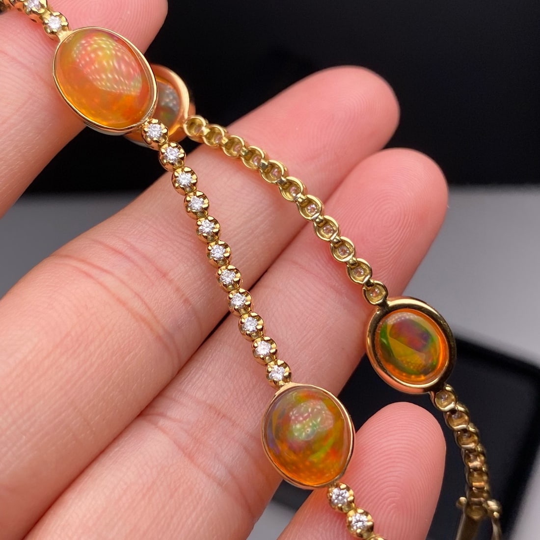 14k Gold 8.30 Ctw Natural Opal & Diamond Bracelet - 2