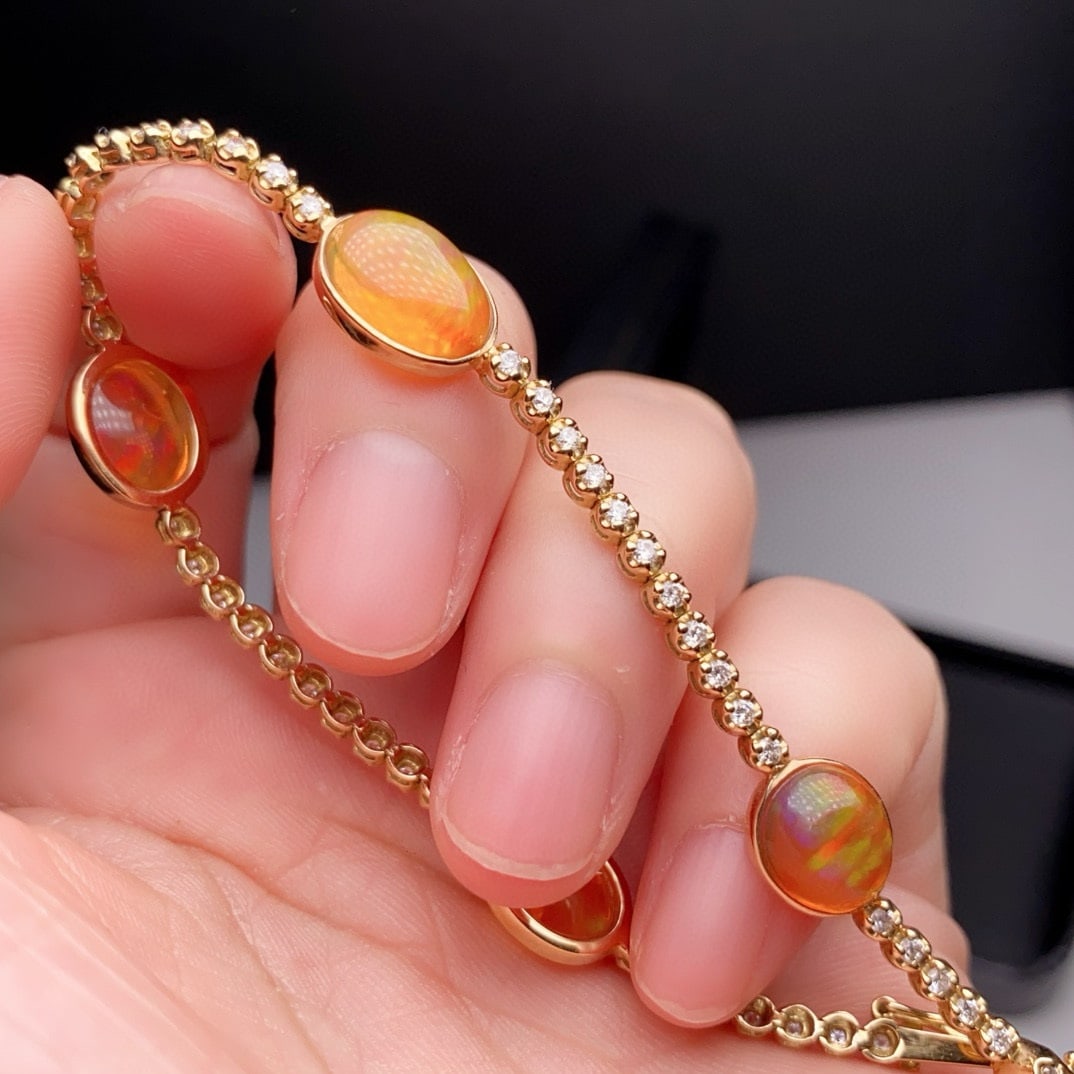 14k Gold 8.30 Ctw Natural Opal & Diamond Bracelet - 6