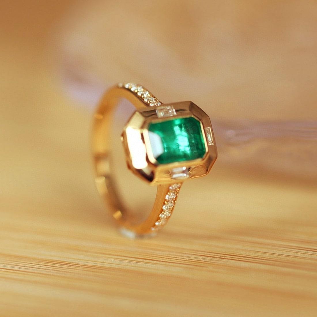 14k Gold 1.72 Ct Vivid Green Natural Emerald & Diamond Ring - 4