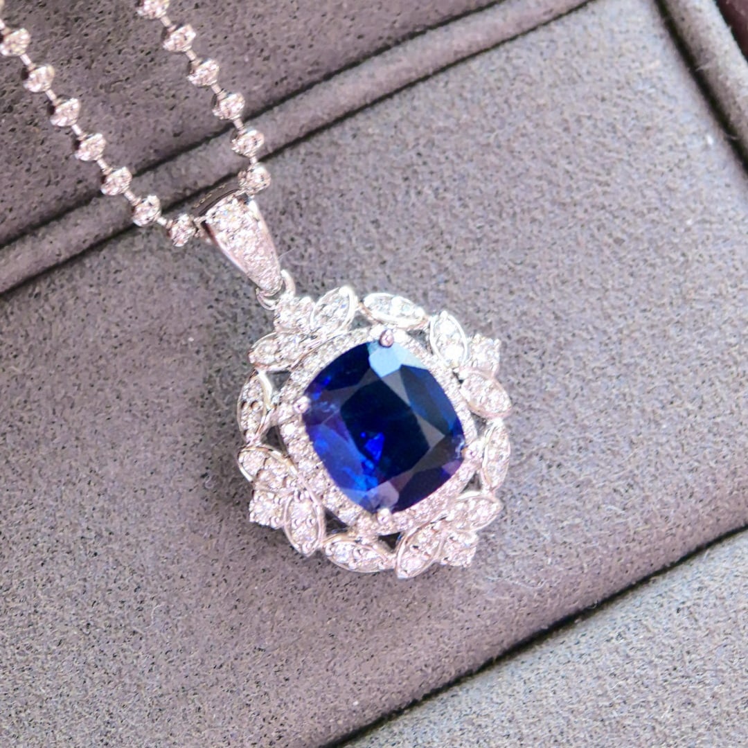 14k Gold 1.64 Ctw Natural Sapphire & Diamond Pendant( Without Chain ) - 2