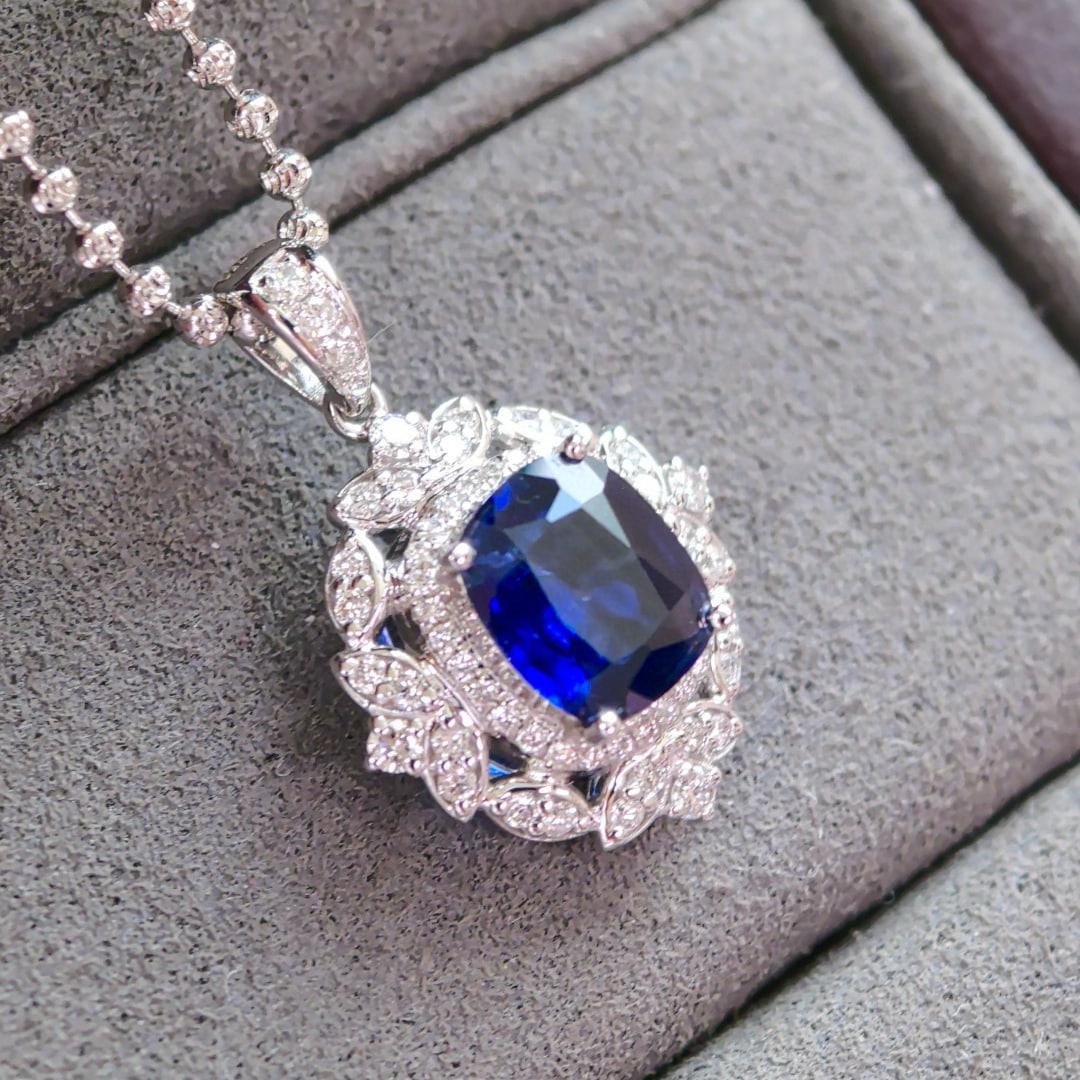 14k Gold 1.64 Ctw Natural Sapphire & Diamond Pendant( Without Chain ) - 3