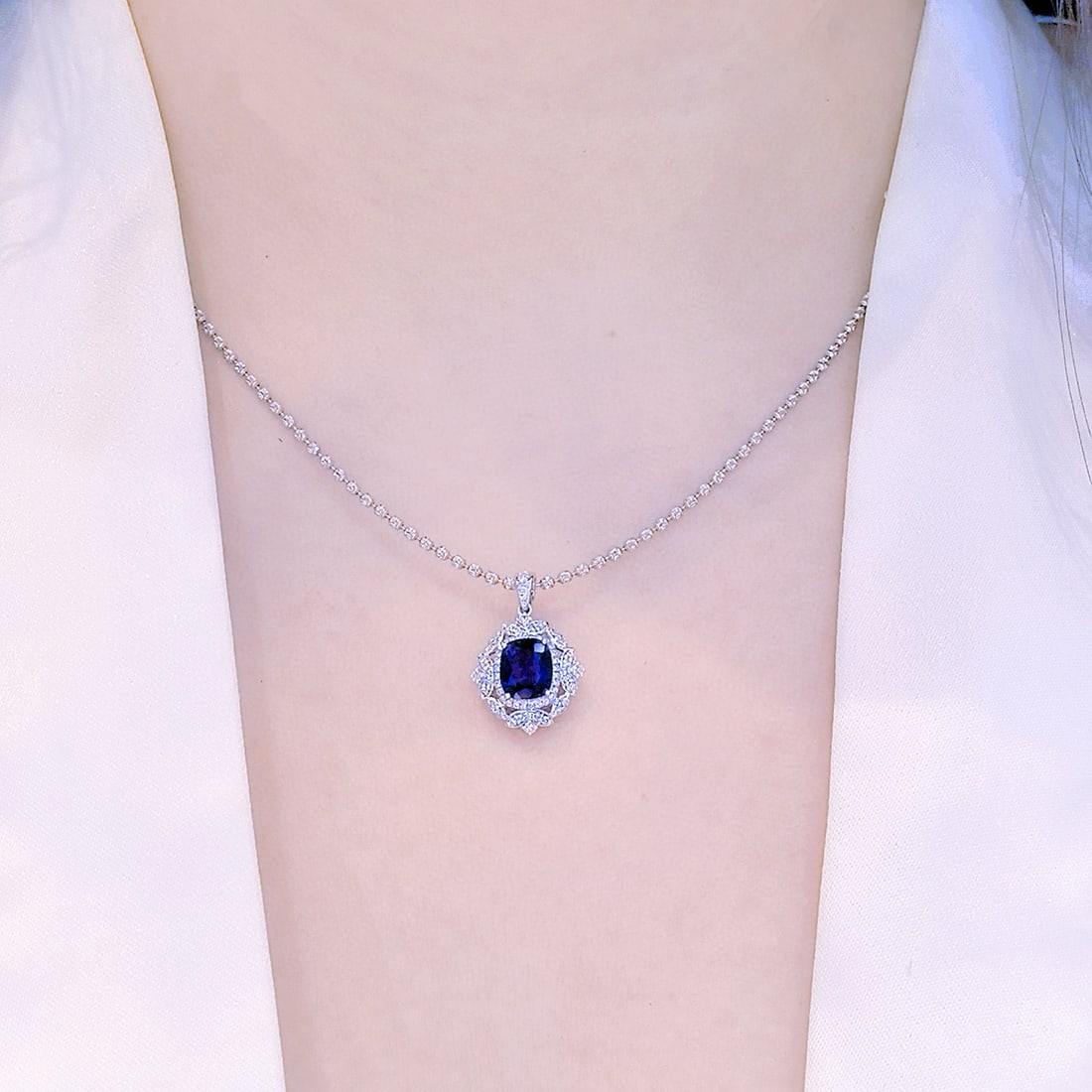14k Gold 1.64 Ctw Natural Sapphire & Diamond Pendant( Without Chain ) - 5