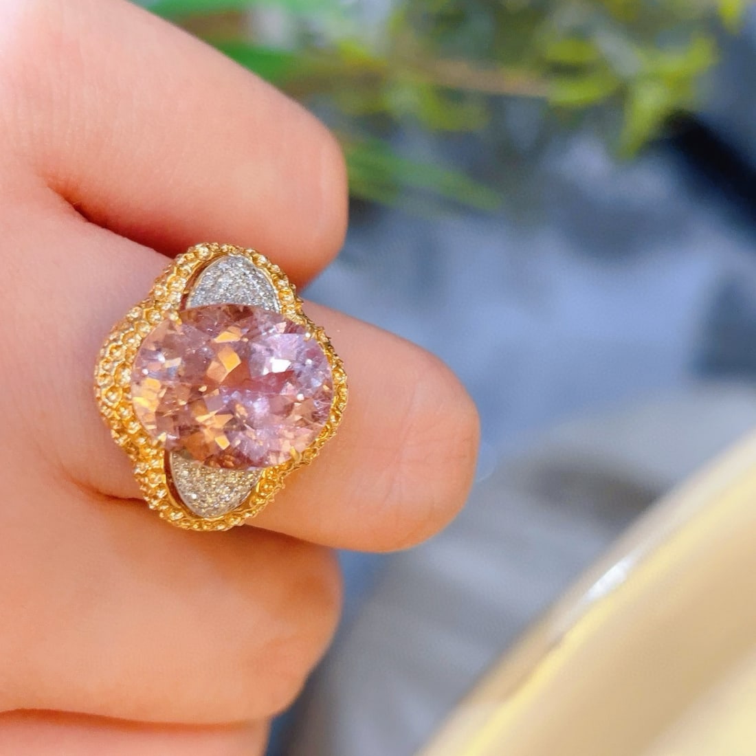 14k Gold 7 Ct Natural Tourmaline & Diamond Ring - 4