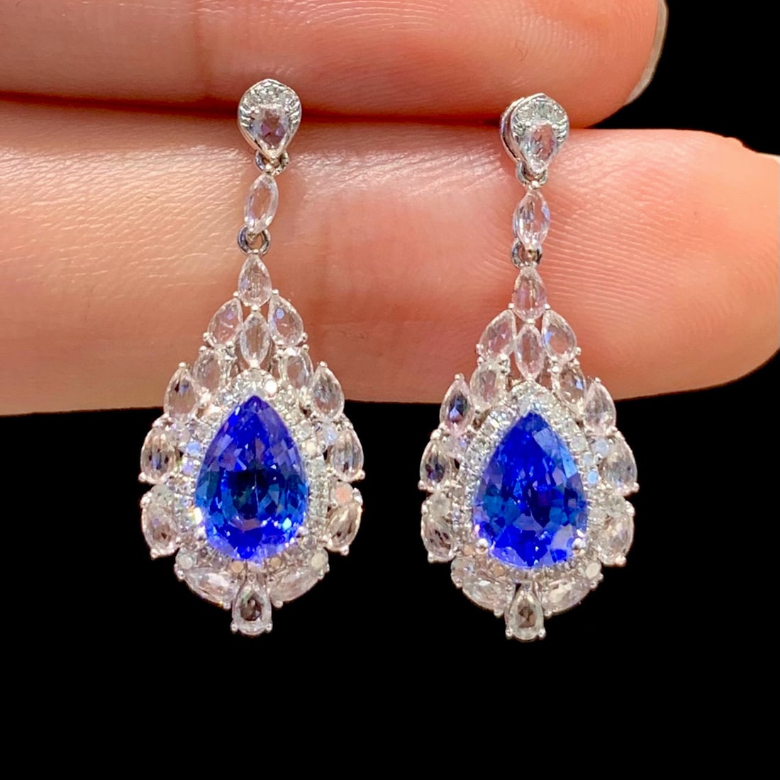 14k Gold 1.8 Ct Natural Sapphire & Diamond & Sapphire Earrings - 2