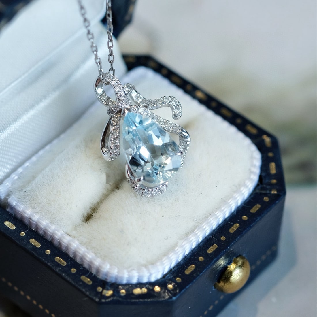 14k Gold 1.33 Ctw Natural Aquamarine & Diamond Pendant( Without Chain ) - 3