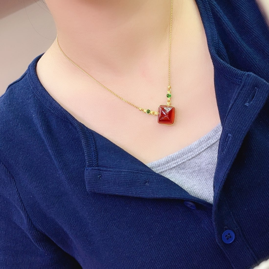 14k Gold 30.52 Ct Natural Spessartine & Tsavorite Necklace - 4