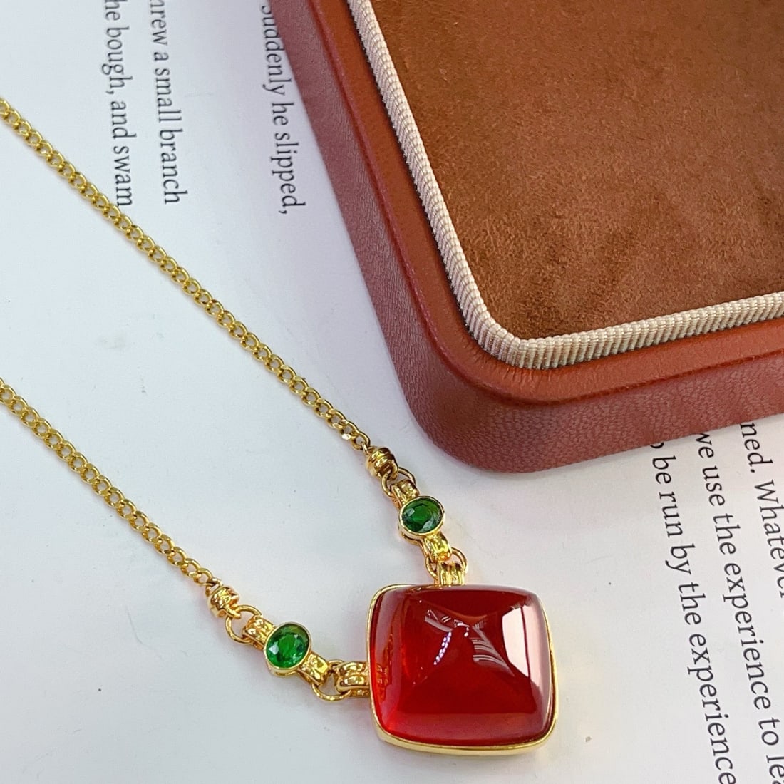 14k Gold 30.52 Ct Natural Spessartine & Tsavorite Necklace - 6