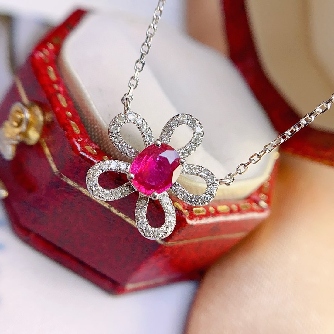 14k Gold 0.45 Ct Natural Ruby & Diamond Necklace - 2