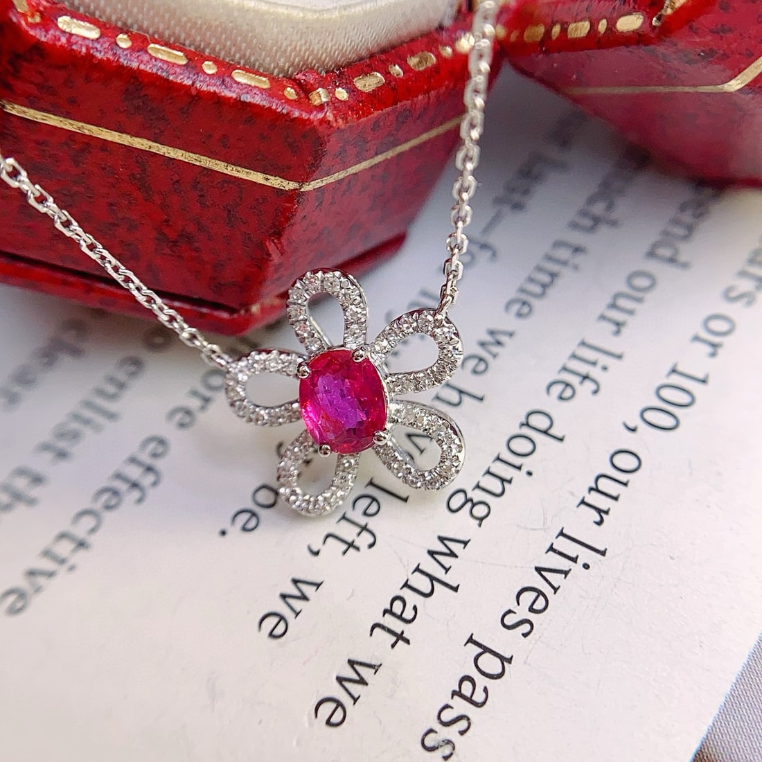 14k Gold 0.45 Ct Natural Ruby & Diamond Necklace - 3