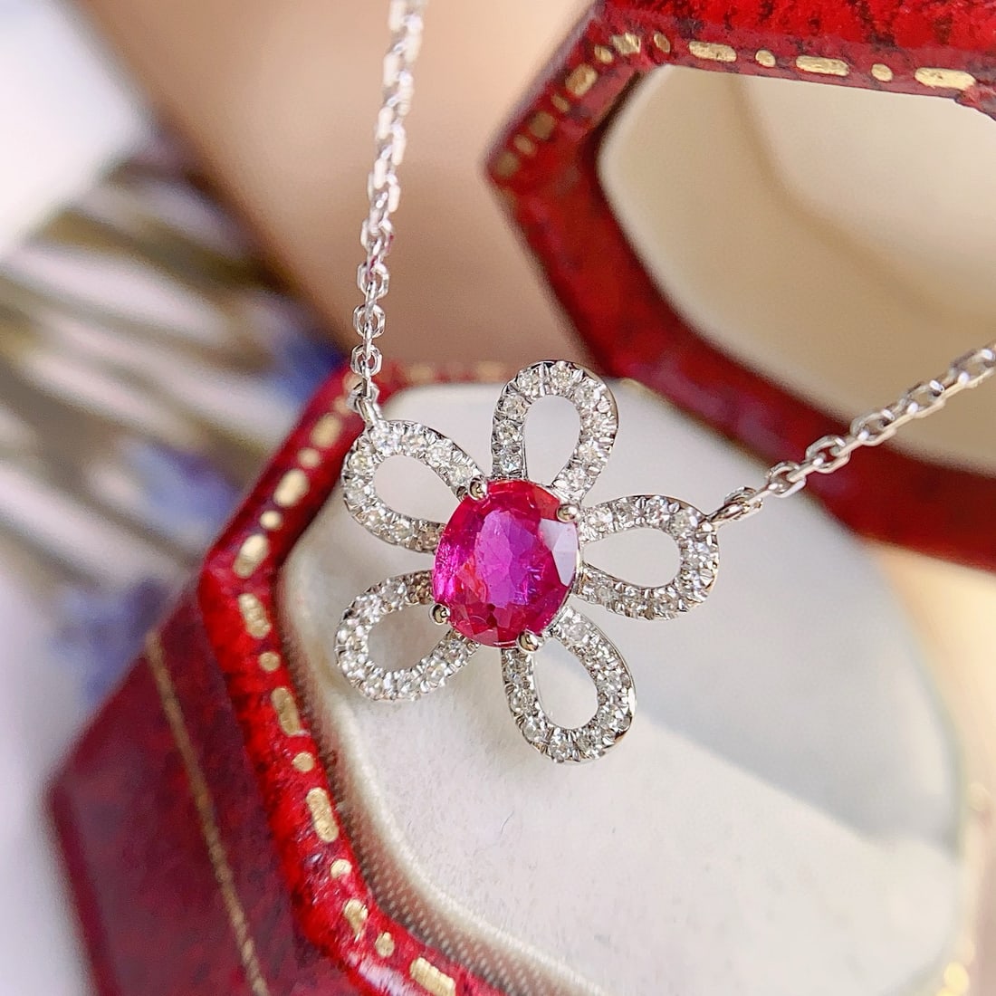 14k Gold 0.45 Ct Natural Ruby & Diamond Necklace - 4
