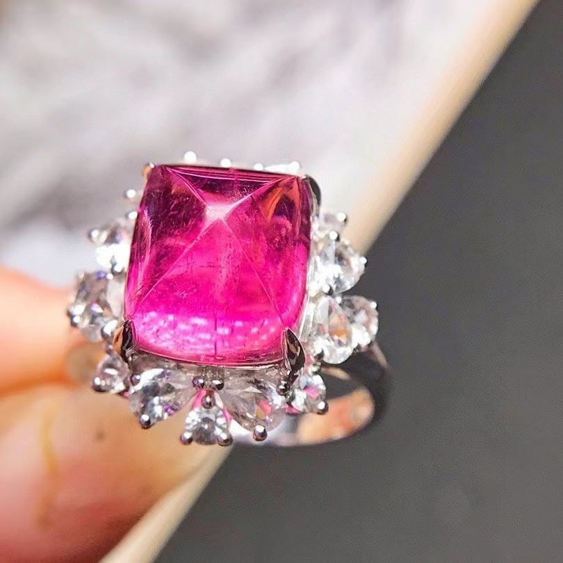 14k Gold 5.75 Ct Natural Tourmaline & Sapphire Ring - 2