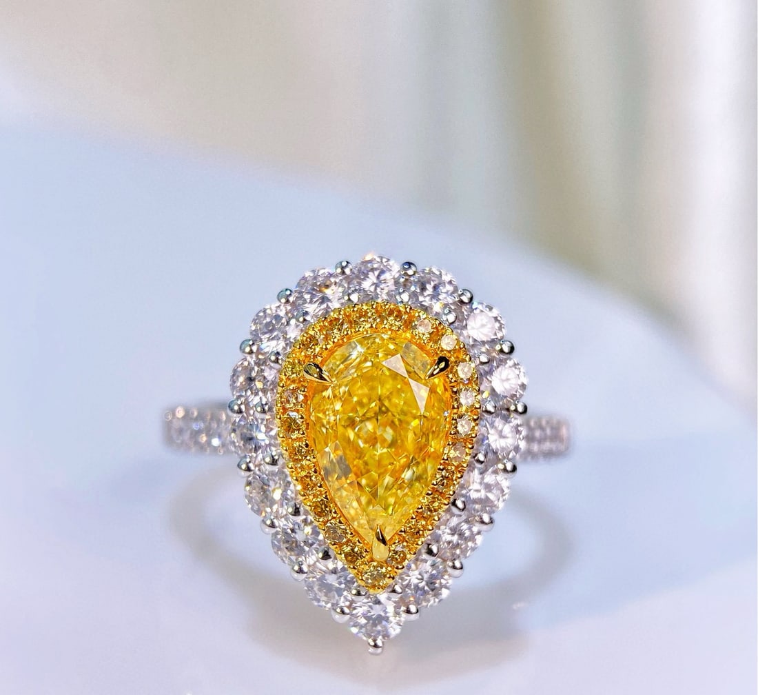 Gia Certified 14k Gold 2.53 Ctw Natural Yellow Diamond & Diamond Ring/pendant( Without Chain ): Ref:231060129 // gold content:14k gold // ring size:7. 25us // // main gemstone:yellow diamond // certified:gia // shape:pear // carat weight:1. 53ct // clarity grade:si1 // color:yellow //