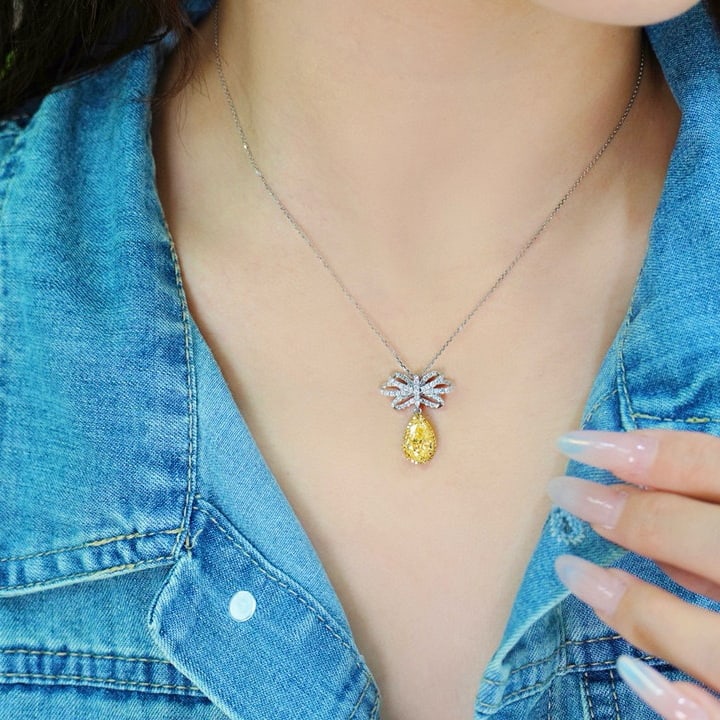 14k Gold 2.53 Ctw Natural Yellow Diamond & Diamond Necklace - 2