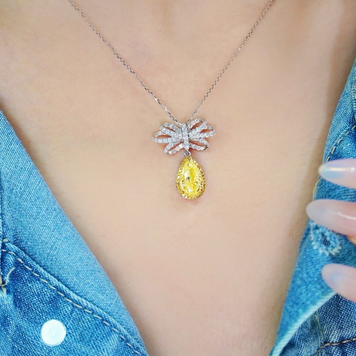 14k Gold 2.53 Ctw Natural Yellow Diamond & Diamond Necklace - 3