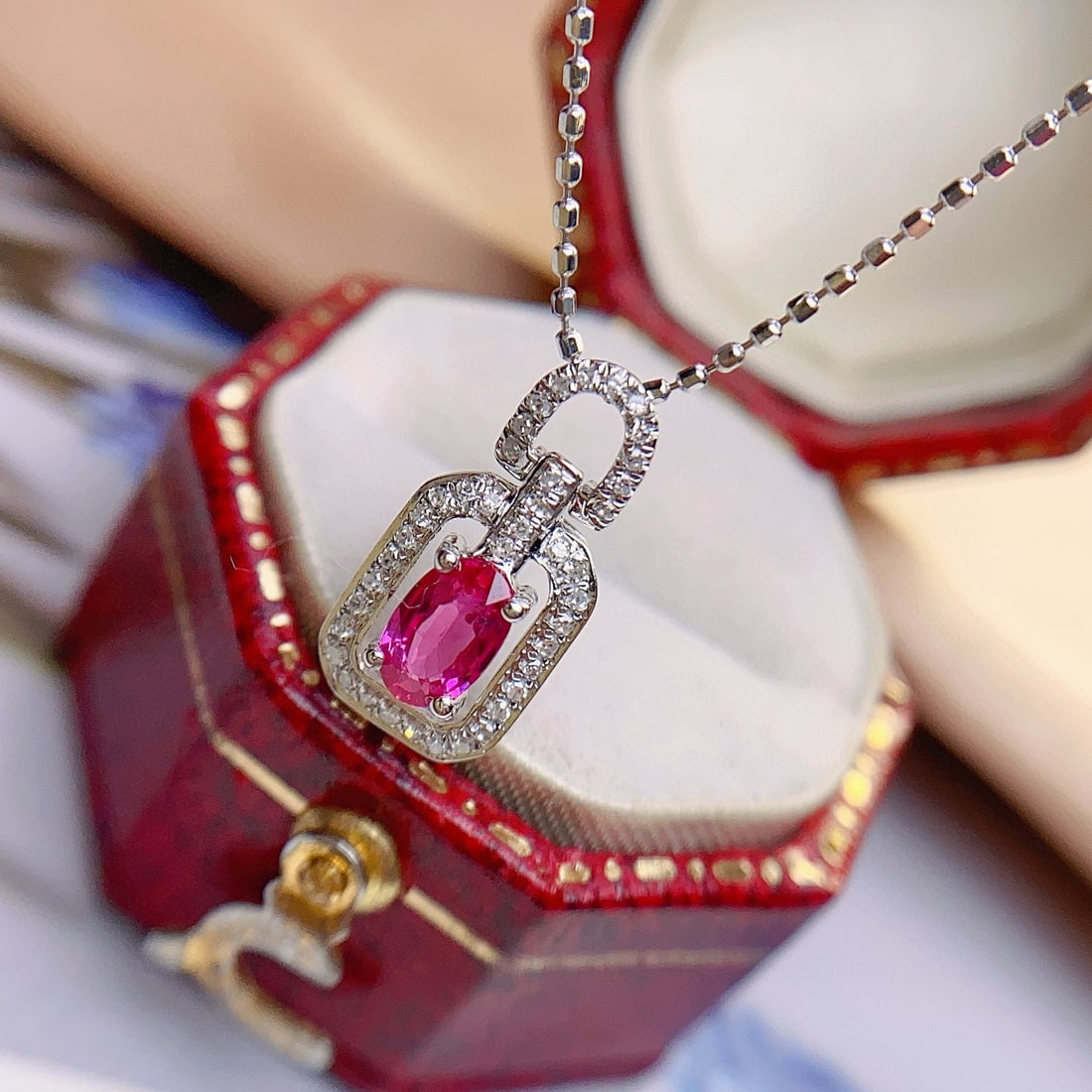 14k Gold 0.45 Ct Natural Ruby & Diamond Necklace - 2