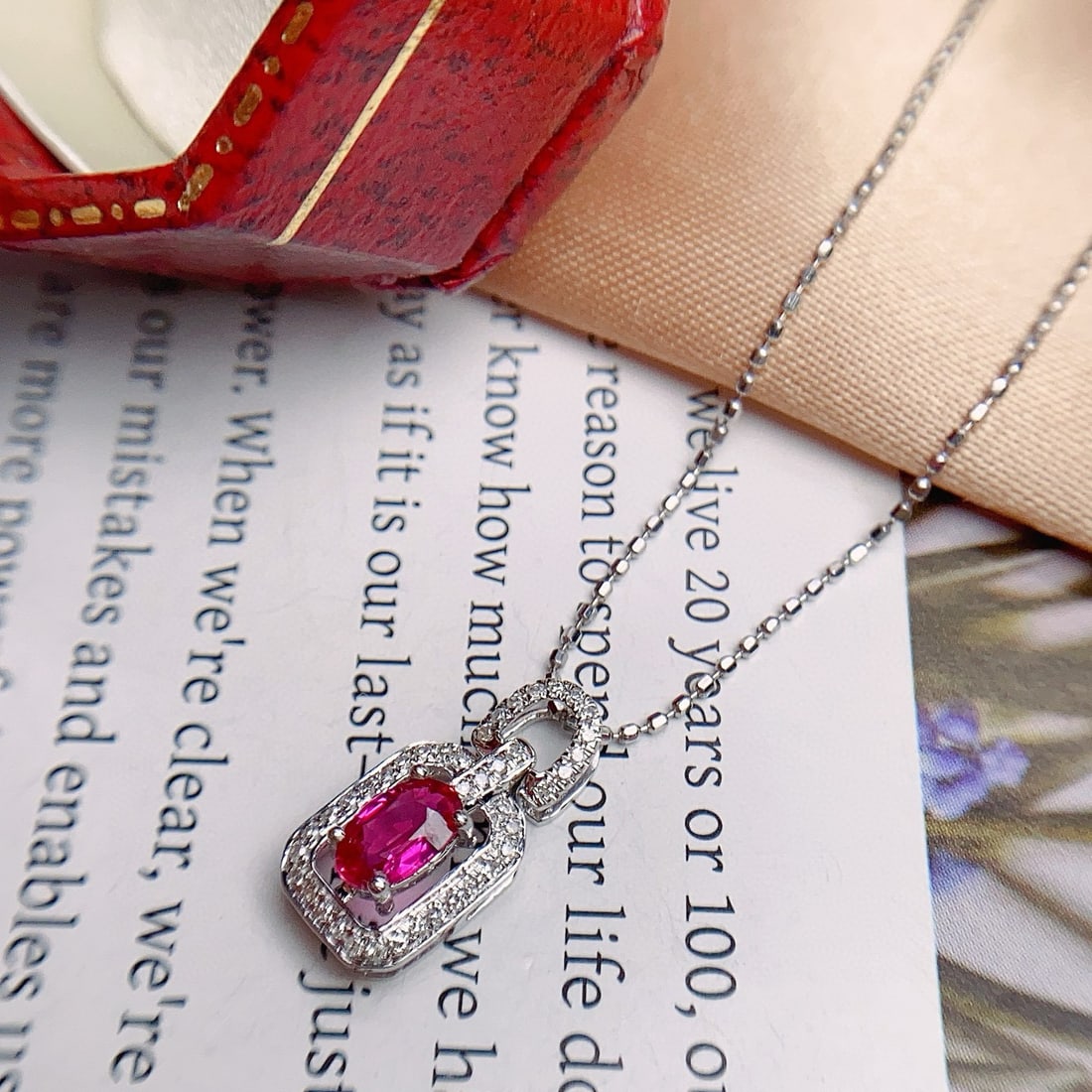 14k Gold 0.45 Ct Natural Ruby & Diamond Necklace - 4