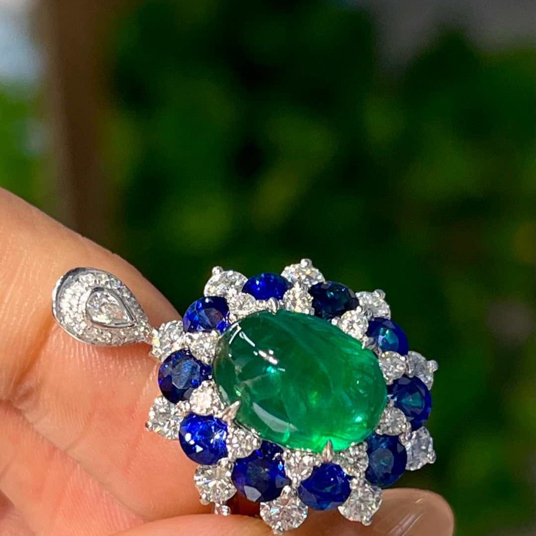 14k Gold 7.01 Ctw Vivid Green Natural Emerald & Diamond Ring/pendant( Without Chain ) - 9