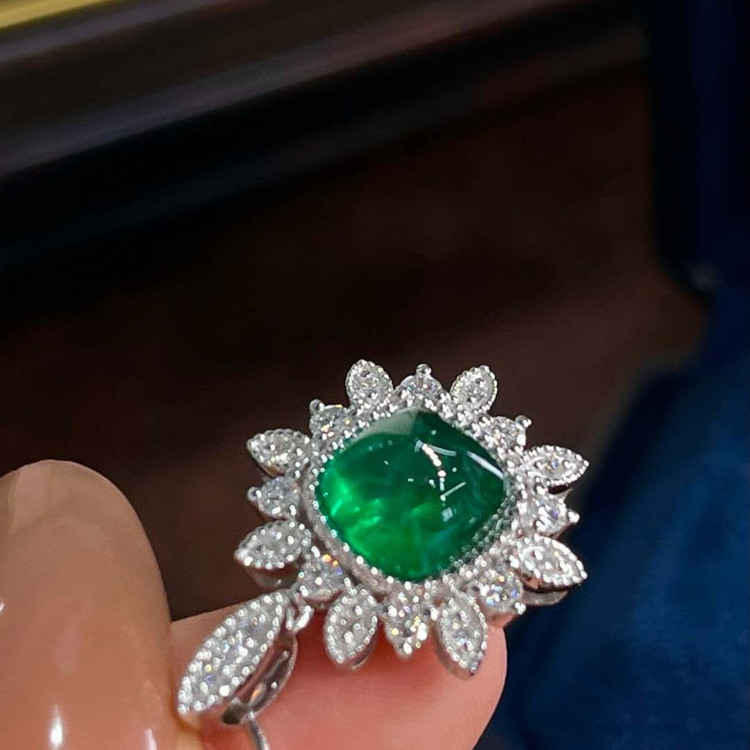 14k Gold 2.98 Ctw Vivid Green Natural Emerald & Diamond Pendant( Without Chain ) - 2