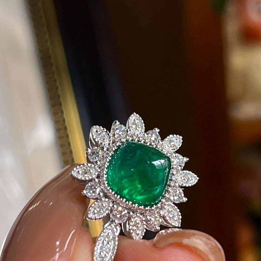 14k Gold 2.98 Ctw Vivid Green Natural Emerald & Diamond Pendant( Without Chain ) - 3