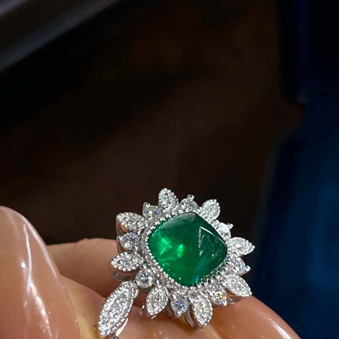 14k Gold 2.98 Ctw Vivid Green Natural Emerald & Diamond Pendant( Without Chain ) - 5