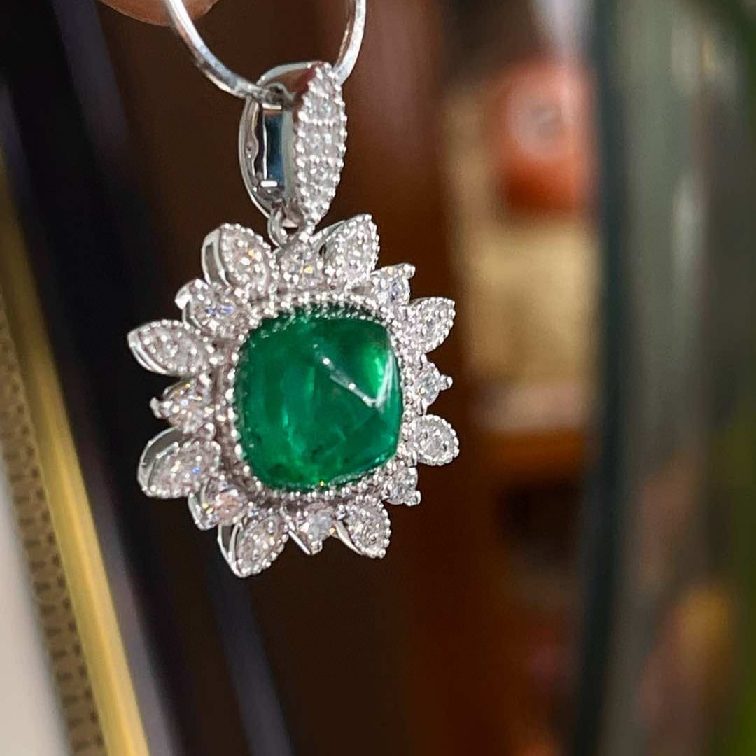 14k Gold 2.98 Ctw Vivid Green Natural Emerald & Diamond Pendant( Without Chain ) - 6