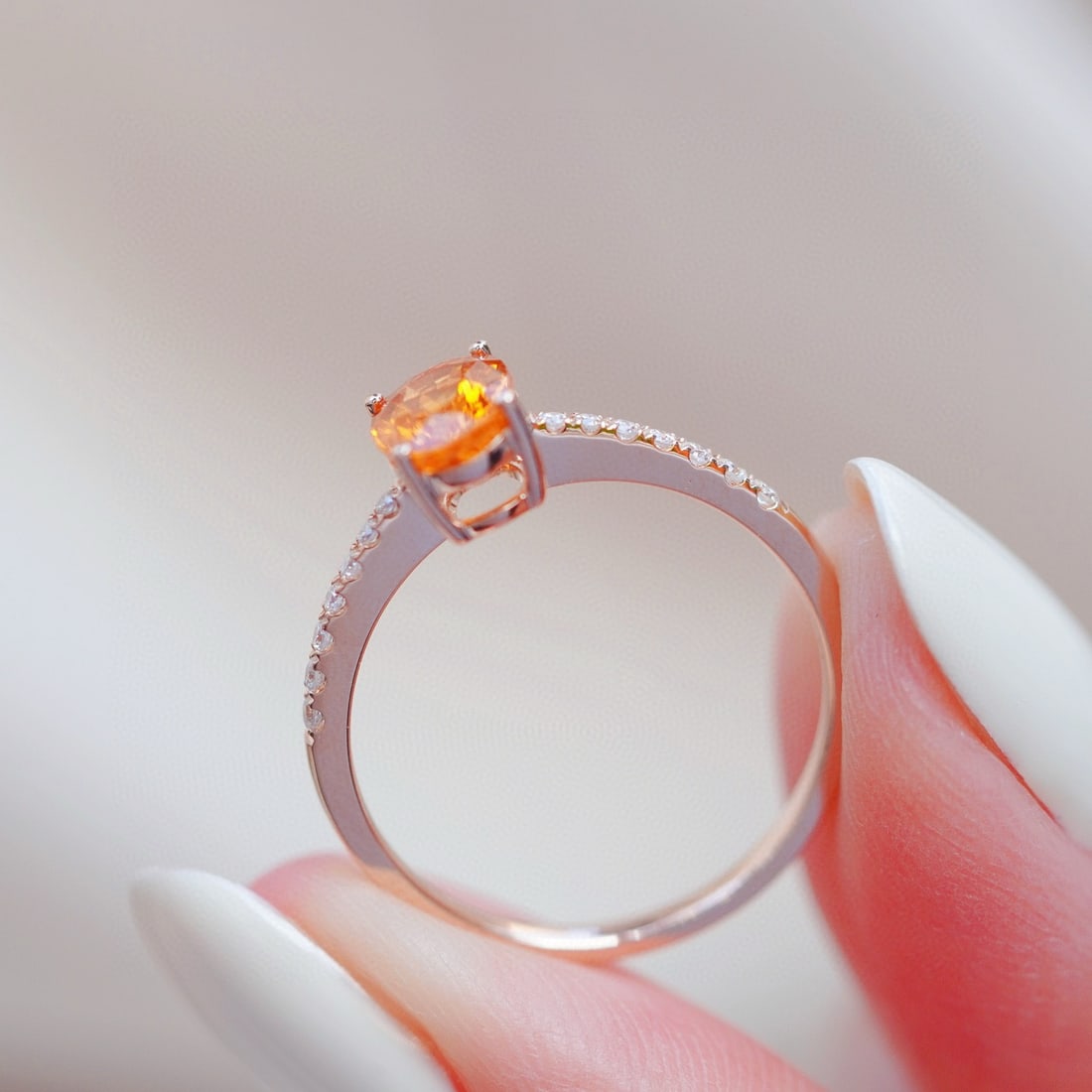 14k Gold 1.3 Ct Natural Spessartine & Diamond Ring - 3