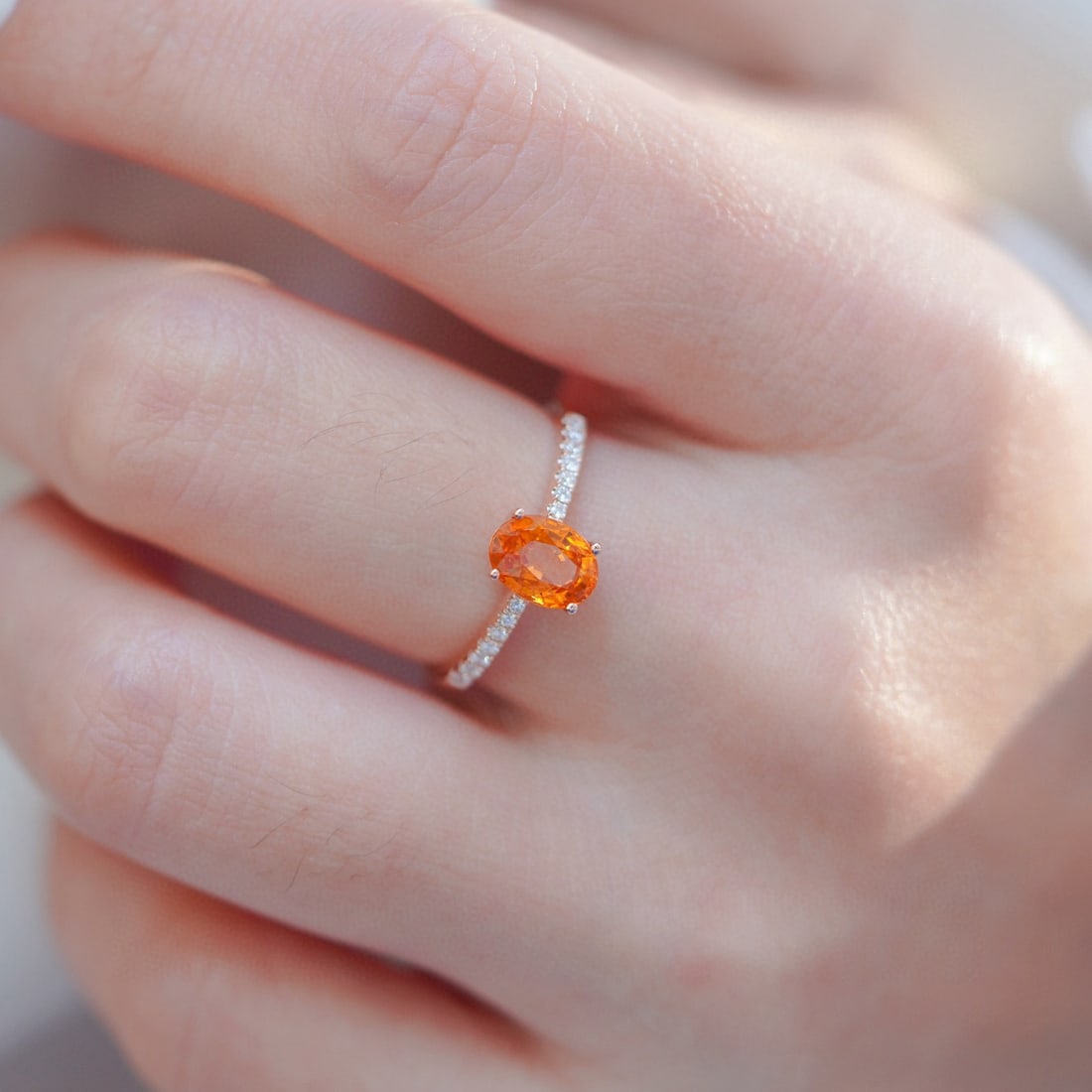 14k Gold 1.3 Ct Natural Spessartine & Diamond Ring - 5