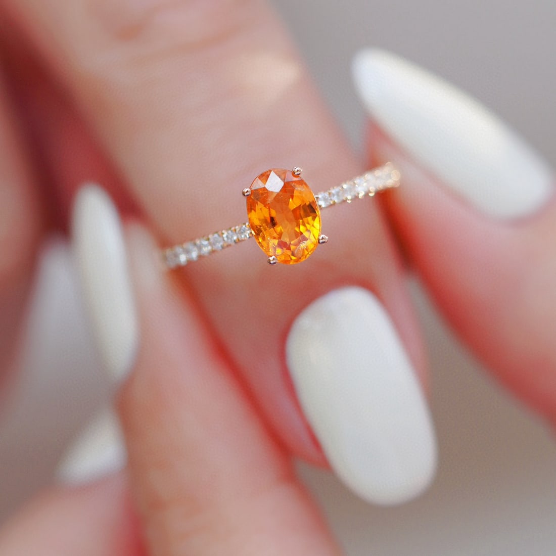 14k Gold 1.3 Ct Natural Spessartine & Diamond Ring - 6