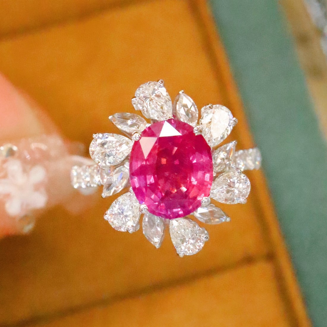 14k Gold 3.37 Ctw Natural Sapphire & Diamond Ring: Ref:231060140 // gold content:14k gold // ring size:7. 25us // // main gemstone:sapphire // shape:oval // carat weight:2. 15ct // color:pink // treatment:natural // // adjacent gemstone 2 : diamond