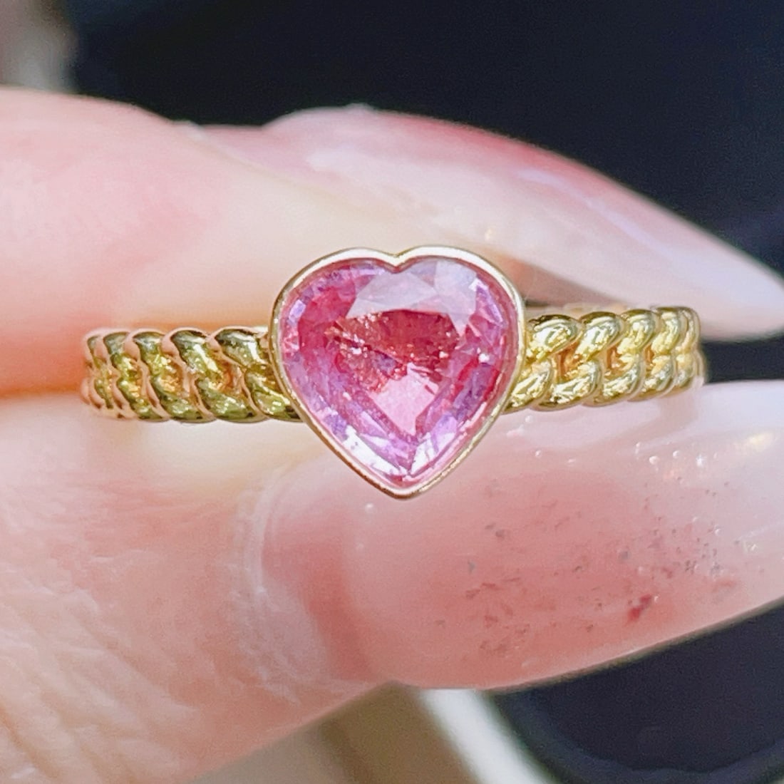 14k Gold 1.2 Ct Natural Sapphire Ring: Ref:231060147 // gold content:14k gold // ring size:7. 25us // // main gemstone:sapphire // shape:heart // carat weight:1. 2ct // color:pink // treatment:natural // Condition: New Low Estimate: 5100
