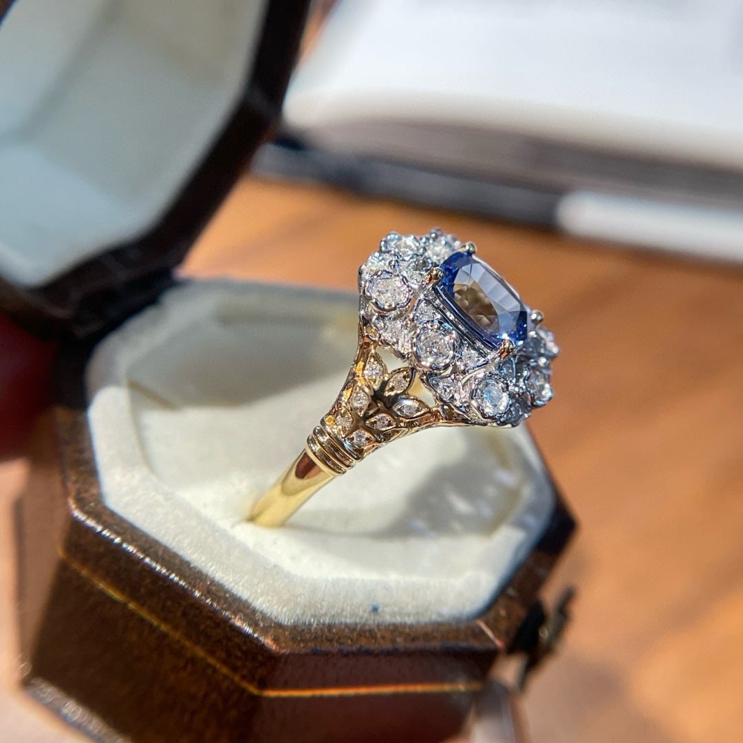 14k Gold 1.10 Ct Natural Sapphire & Diamond Ring - 2