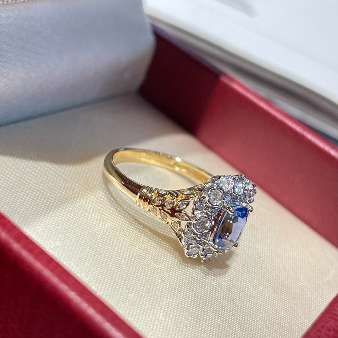14k Gold 1.10 Ct Natural Sapphire & Diamond Ring - 3