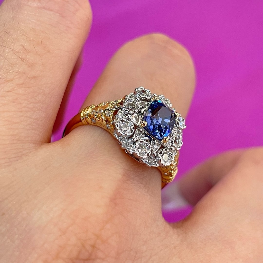 14k Gold 1.10 Ct Natural Sapphire & Diamond Ring - 5