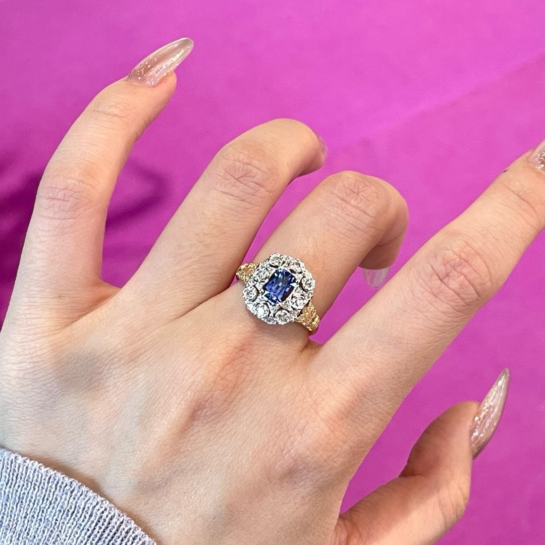 14k Gold 1.10 Ct Natural Sapphire & Diamond Ring - 6