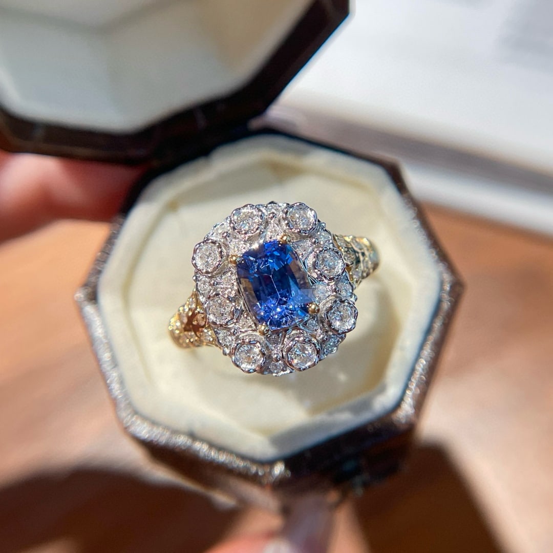 14k Gold 1.10 Ct Natural Sapphire & Diamond Ring - 7