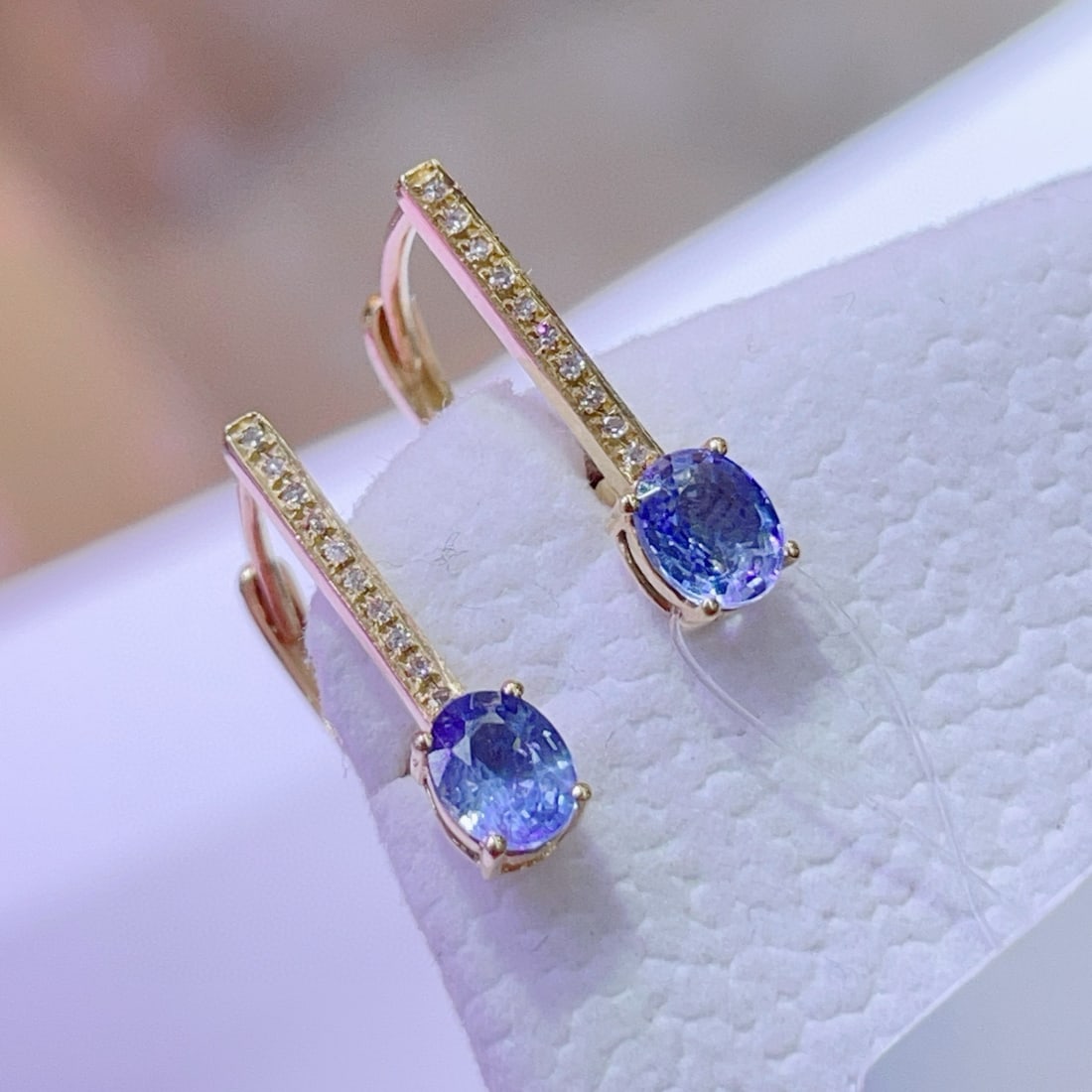 14k Gold 1.03 Ct Natural Sapphire & Diamond Earrings - 2