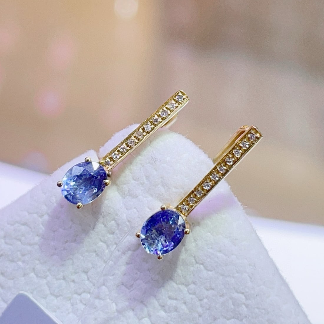14k Gold 1.03 Ct Natural Sapphire & Diamond Earrings - 3