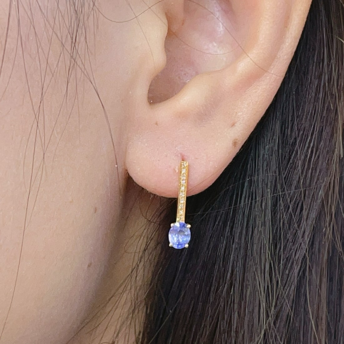 14k Gold 1.03 Ct Natural Sapphire & Diamond Earrings - 4