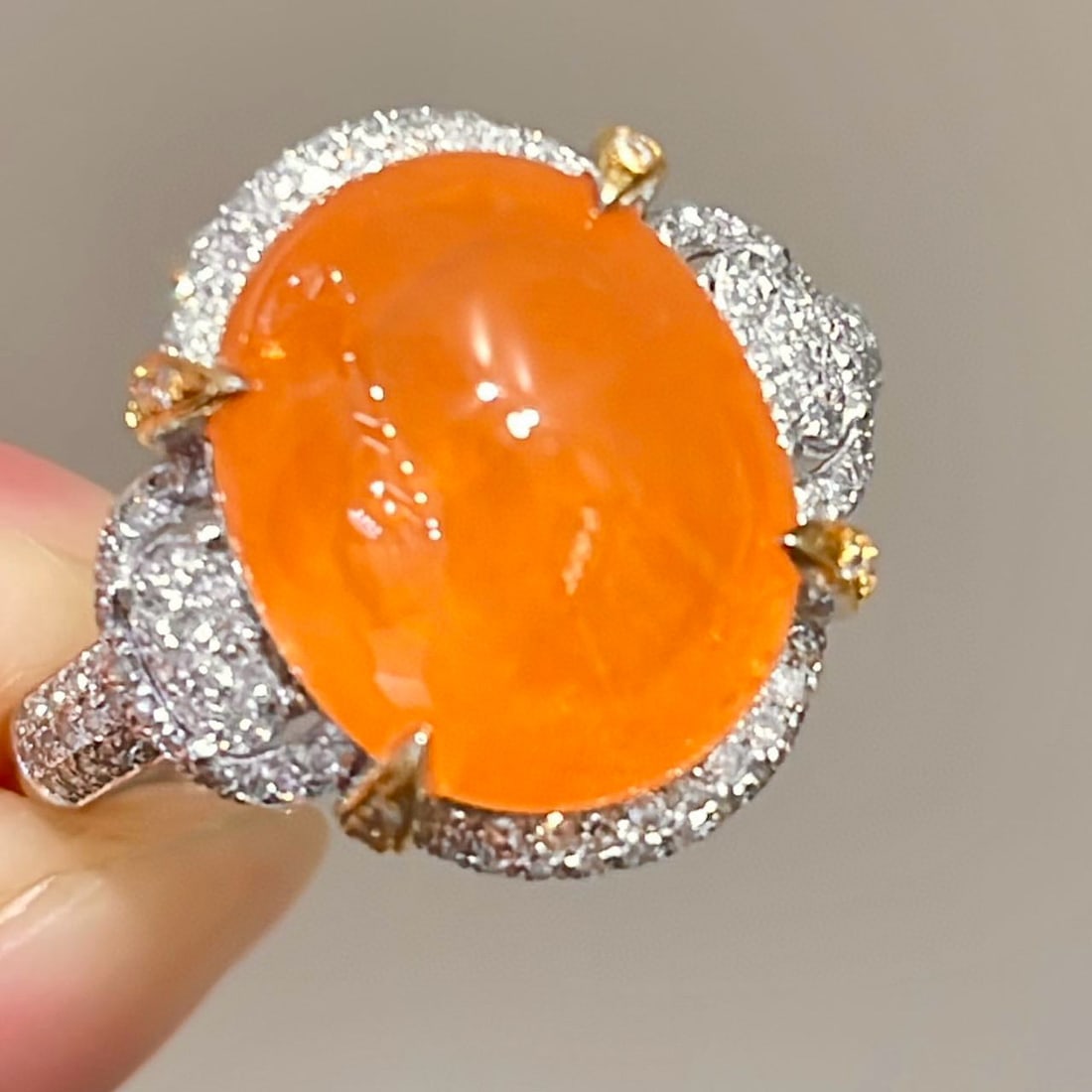 14k Gold 9.32 Ct Natural Spessartine & Diamond Ring - 5