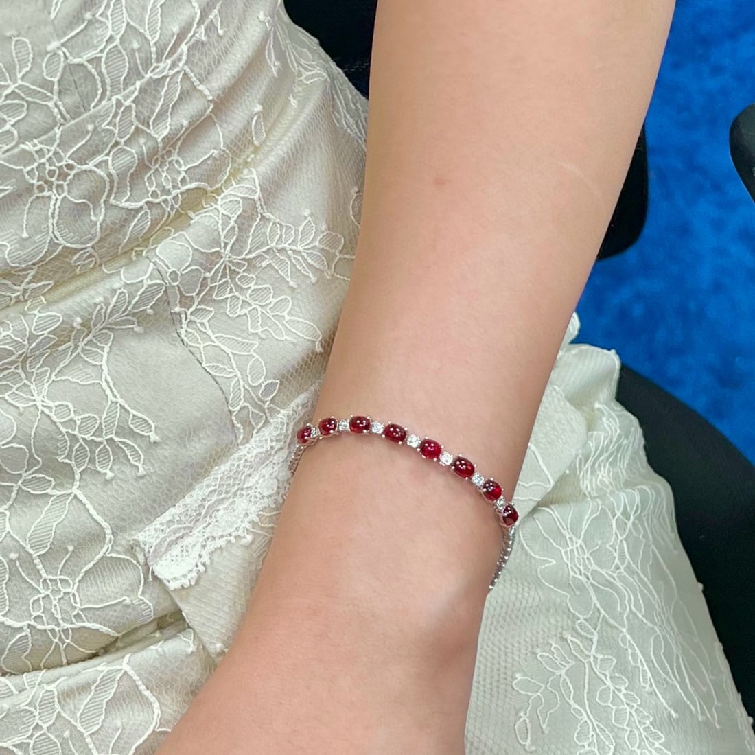 14k Gold 5.67 Ctw Natural Ruby & Diamond Bracelet - 2