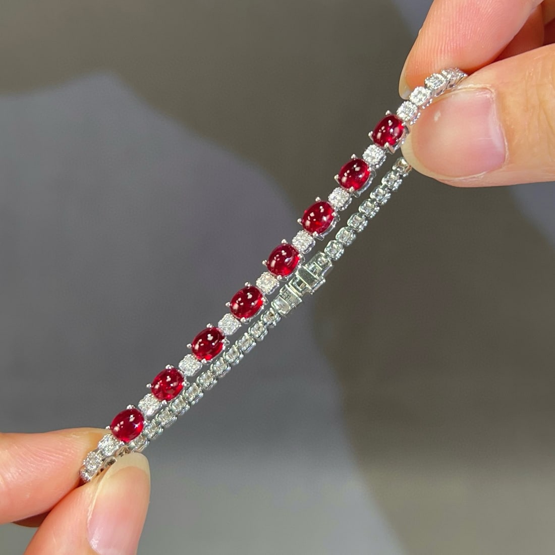 14k Gold 5.67 Ctw Natural Ruby & Diamond Bracelet - 7
