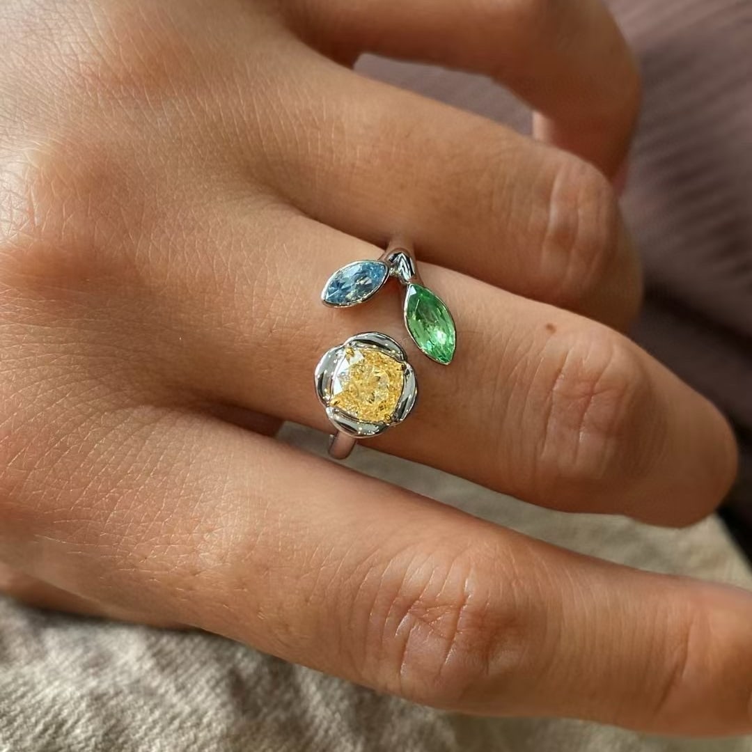 14k Gold 1.32 Ctw Natural Yellow Diamond & Tourmaline Ring - 4