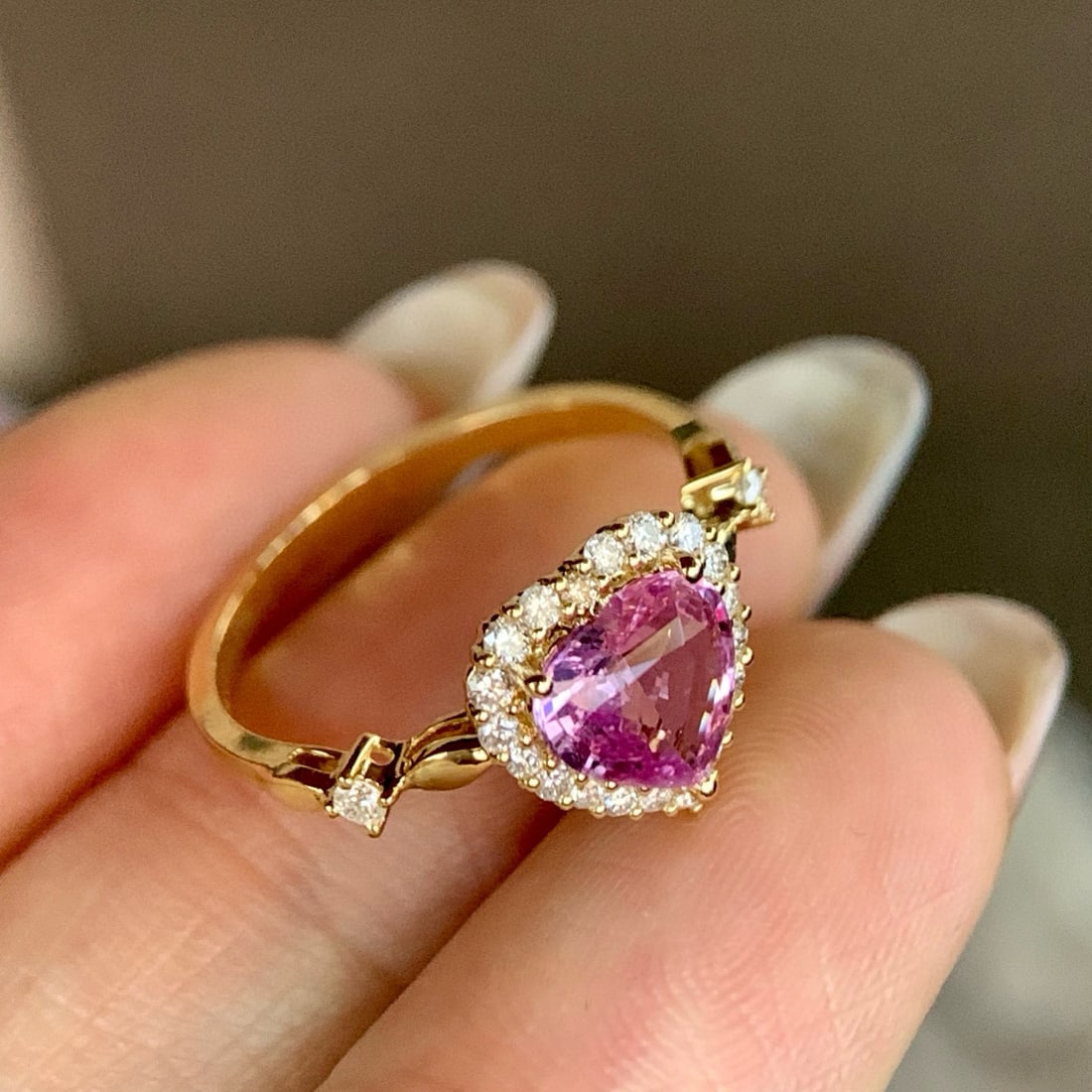 14k Gold 1.34 Ctw Natural Padparadscha Sapphire & Diamond Ring - 3