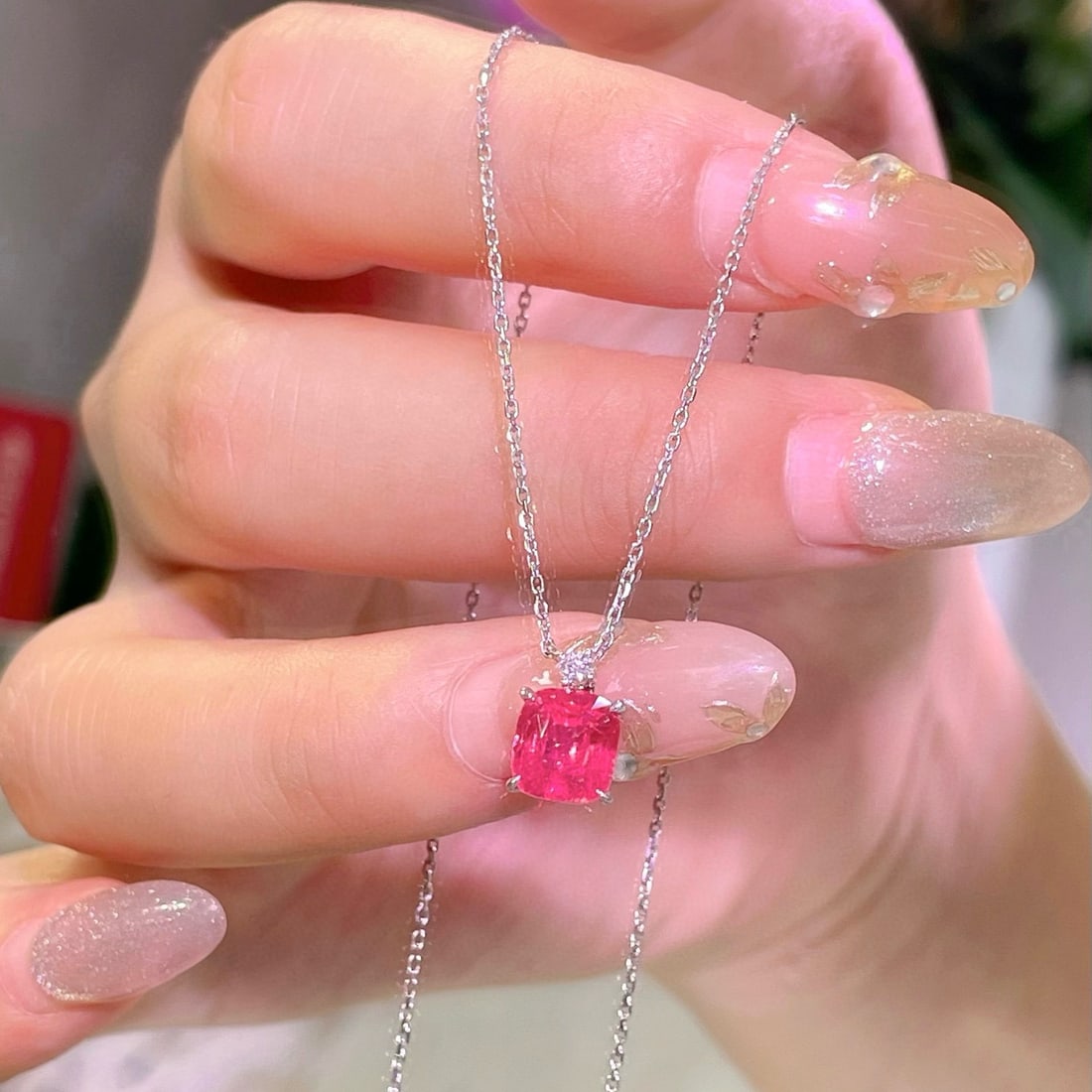 14k Gold 2.21 Ctw Natural Spinel & Diamond Necklace - 2