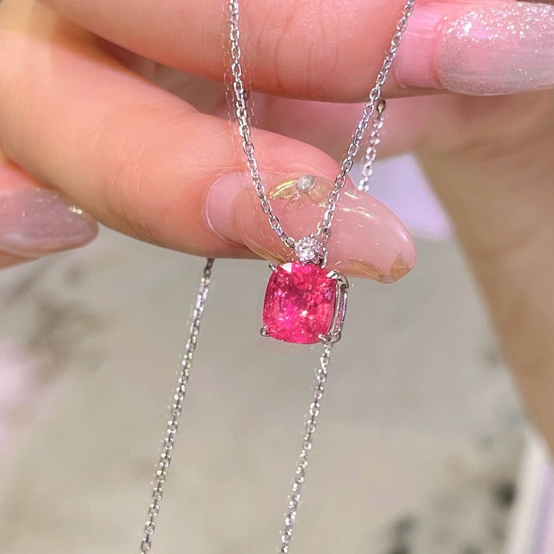 14k Gold 2.21 Ctw Natural Spinel & Diamond Necklace - 4