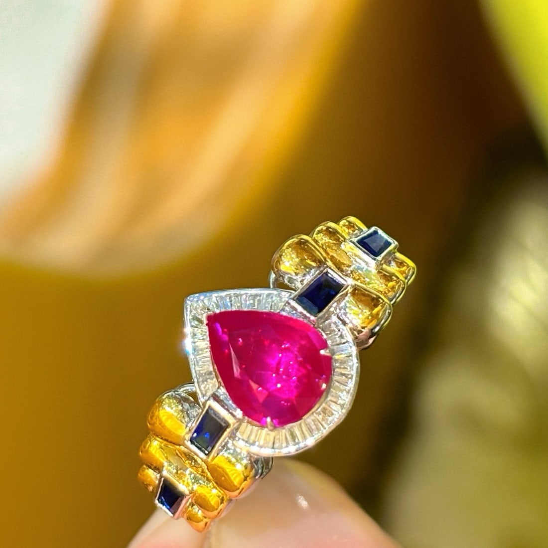 14k Gold 1 Ct Natural Ruby & Diamond & Sapphire Ring - 3