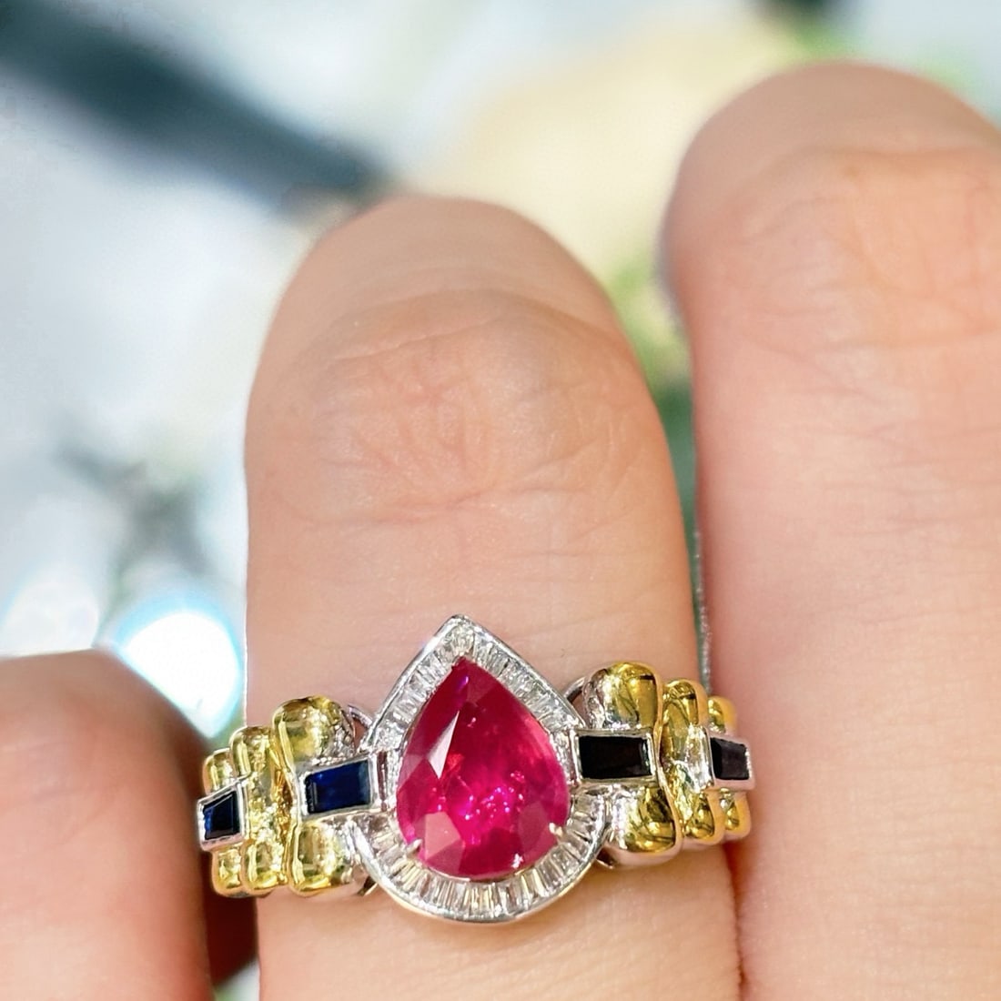 14k Gold 1 Ct Natural Ruby & Diamond & Sapphire Ring - 5