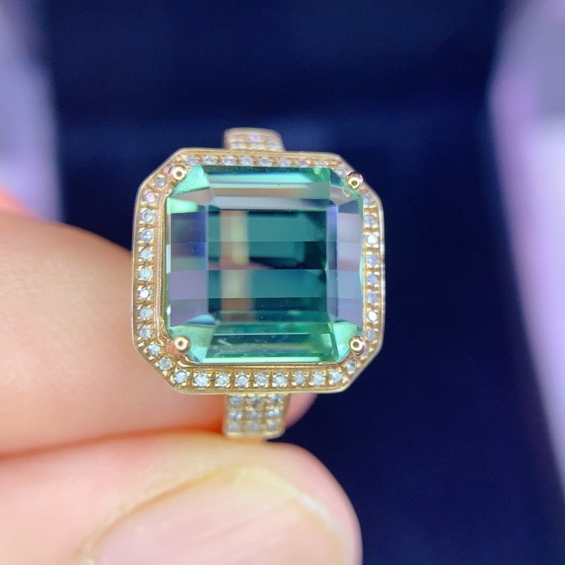 14k Gold 6.8 Ct Natural Tourmaline & Diamond Ring - 5
