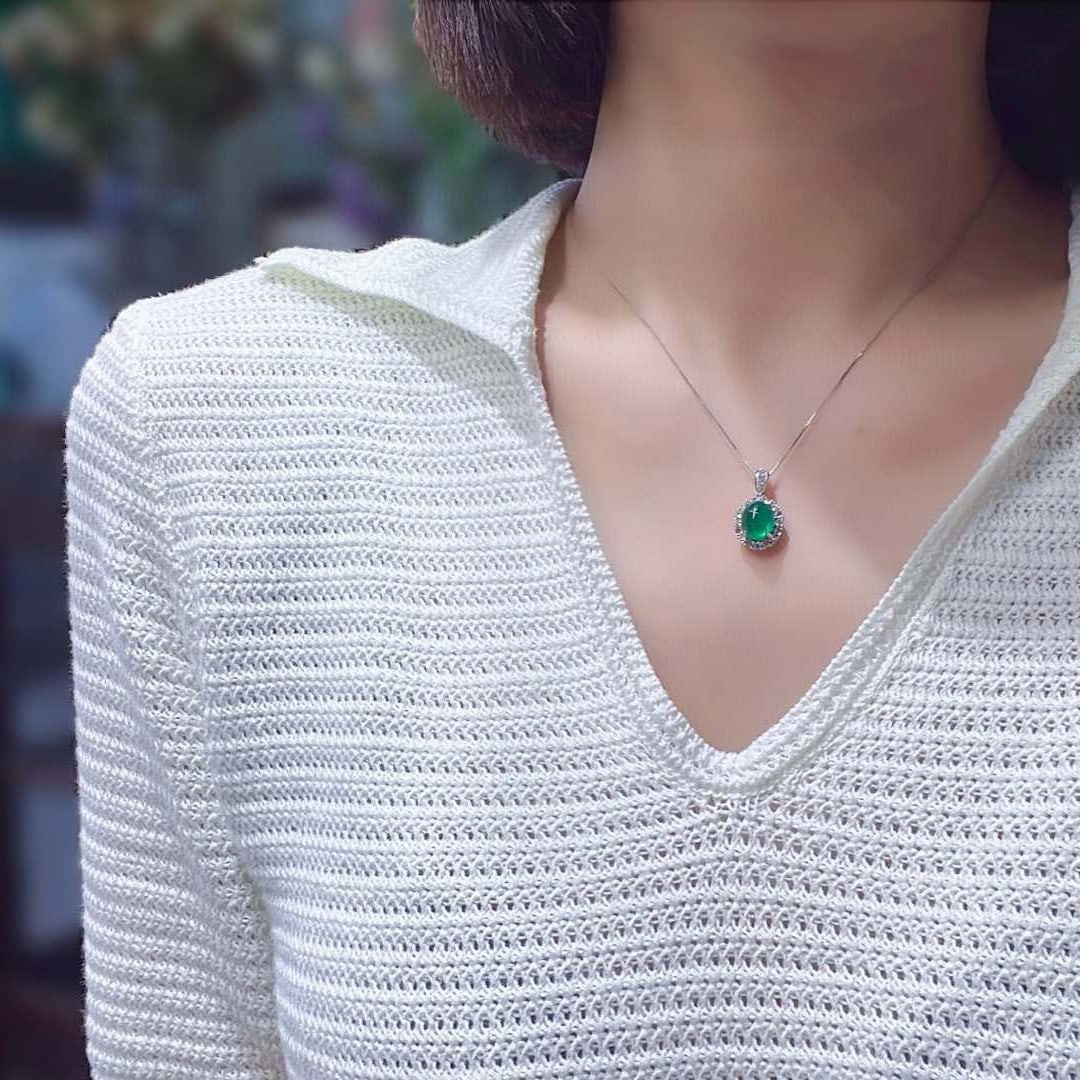 14k Gold 4.02 Ctw Vivid Green Natural Emerald & Diamond Pendant( Without Chain ) - 3